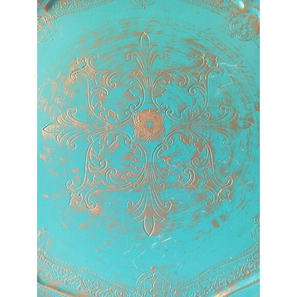 VTG Galway Inc. Etched Wood 13.5" Turquiose & Gold Decorative Plate Tray - Picture 3 of 16